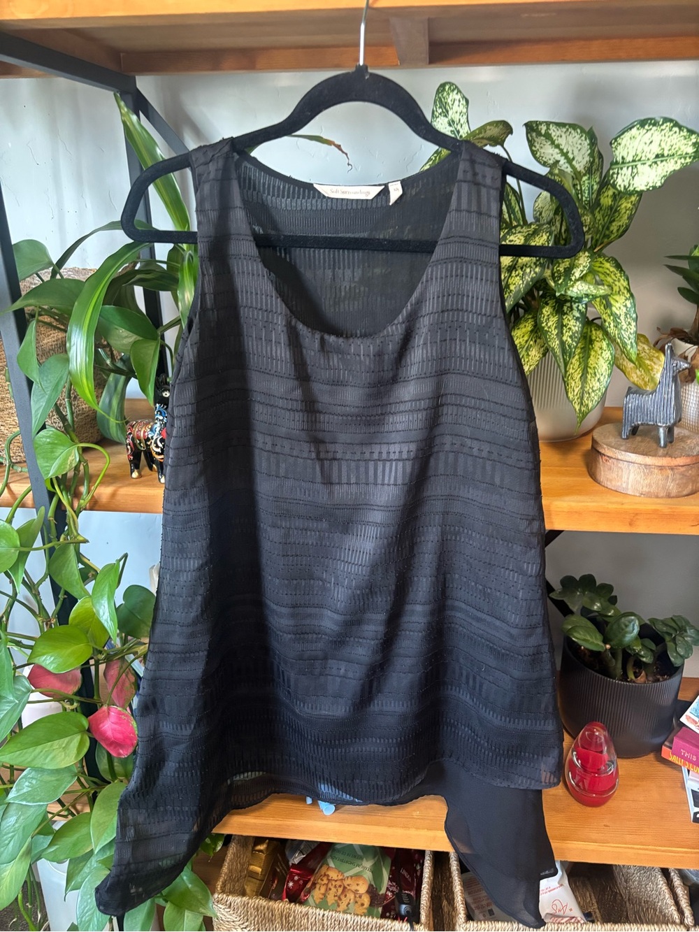 Soft Surroundings Black Textured Chiffon Layered Asymmetrical Tunic Top | XS